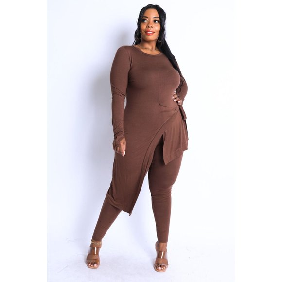 Women's Casual Unbalance Top And Matching Leggings Sets Plus Size Curvy 1X 2X 3X - Picture 5 of 14